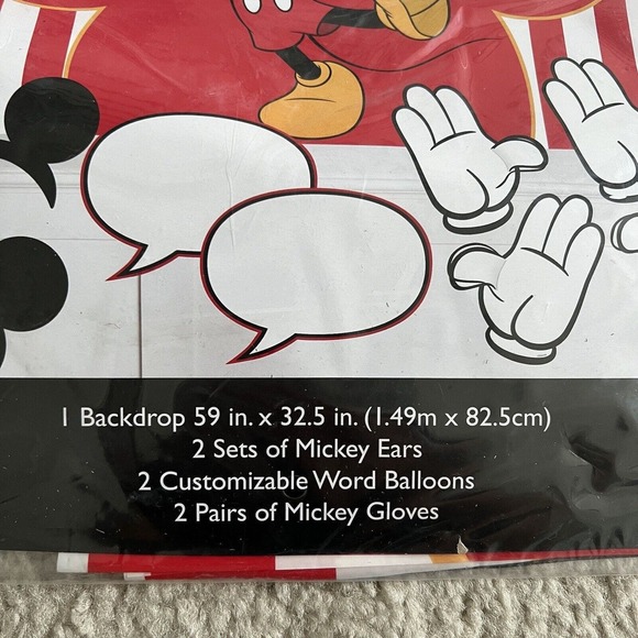 Disney Mickey Mouse Photo Booth Kit Backdrop Ears 7 piece Party Accessories - Picture 2 of 3